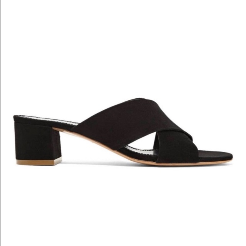 Black Suede Crossover Heeled Sandal | Mansur Gavriel - Picture 2 of 7